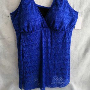 Swimsuits For All Women's Plus Size Blue Lace Longer-Length One Piece Size 30